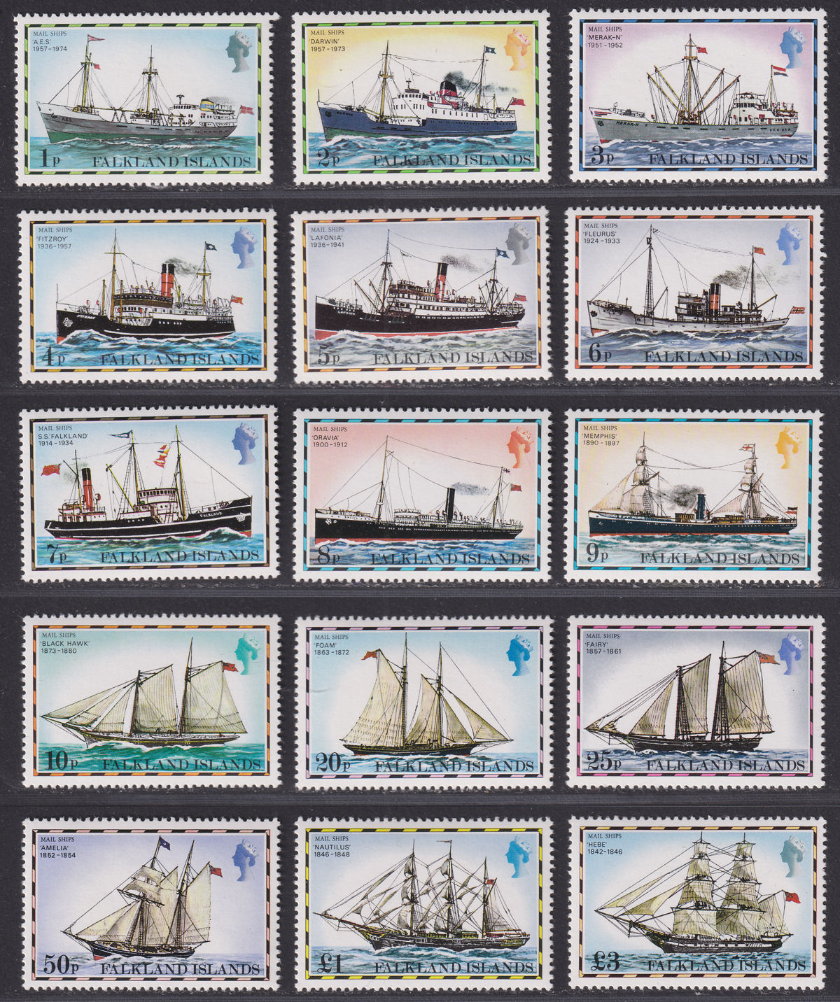Falkland Islands 1978 Mail Ships No Imprint Set UM Mint SG331A-345A cat £15 MNH