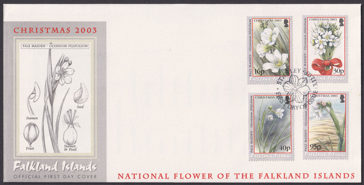 Falkland Islands 2003 QEII Christmas Flowers Official First Day Cover SG976-979