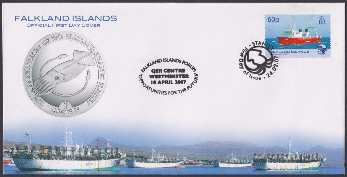 Falkland Islands 2007 QEII Fisheries 60p Used on Official First Day Cover SG1070