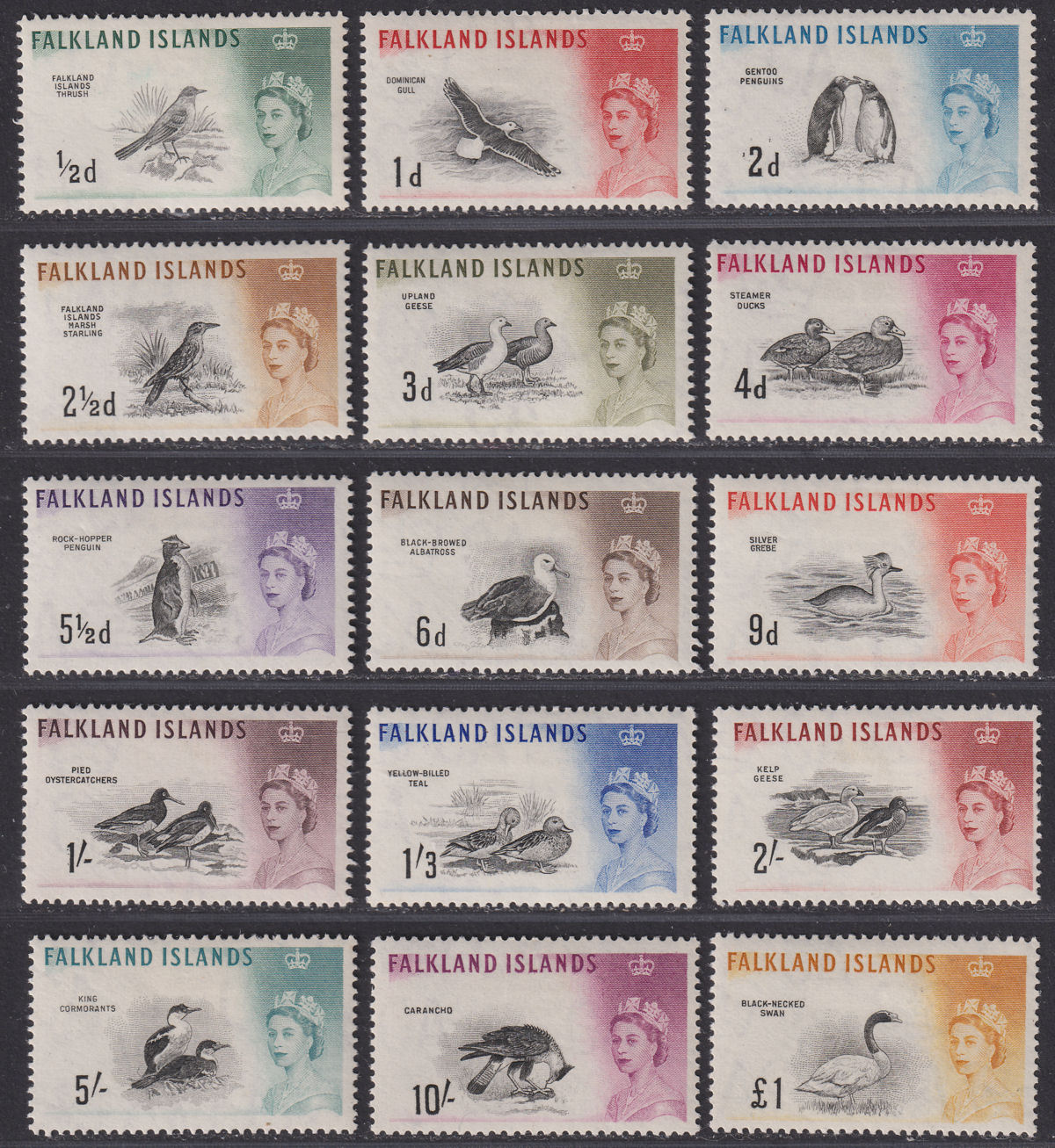 Falkland Islands 1960 QEII Birds Set Mint SG193-207 cat £180
