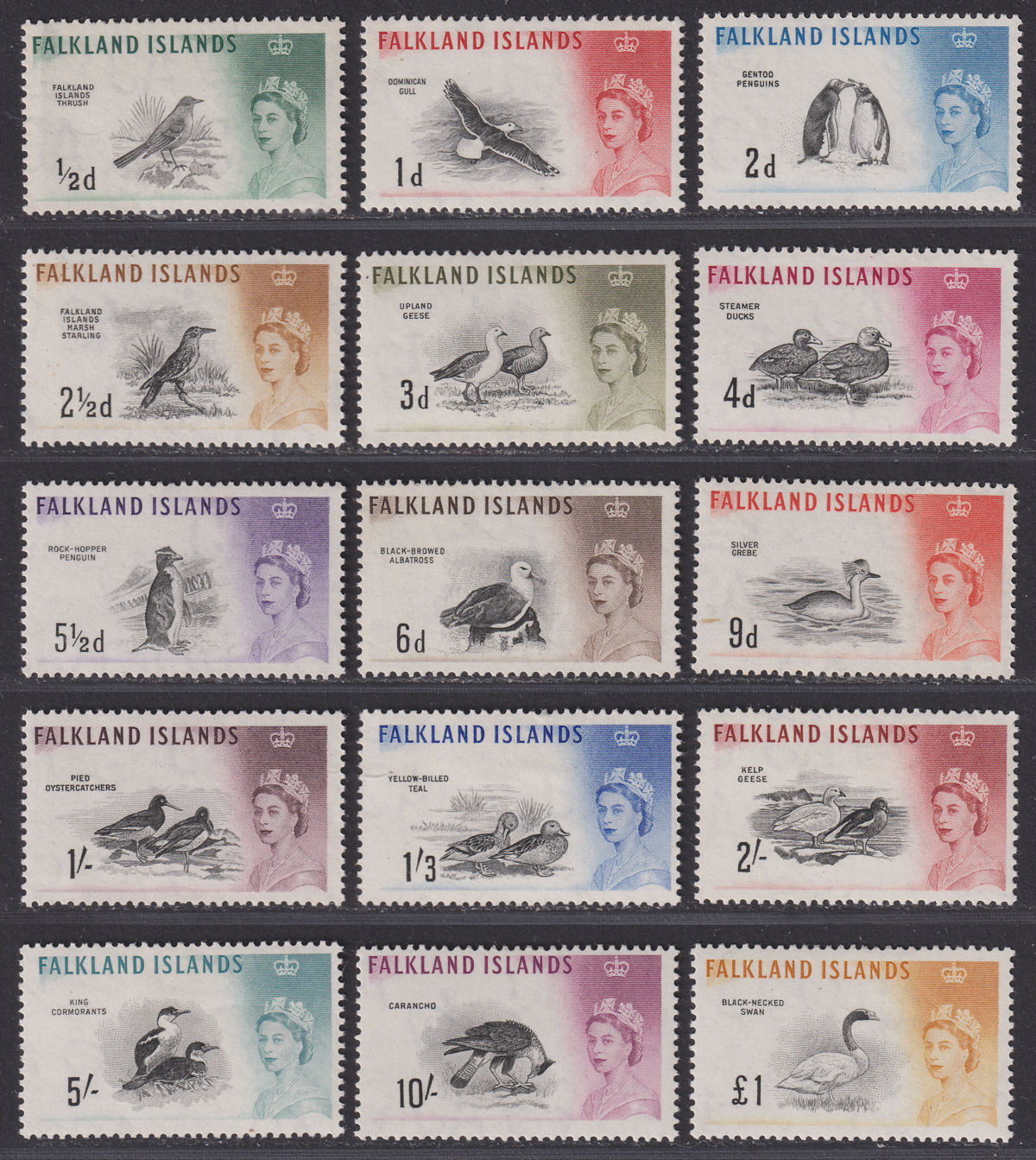 Falkland Islands 1960 QEII Birds Set Mint SG193-207 cat £180