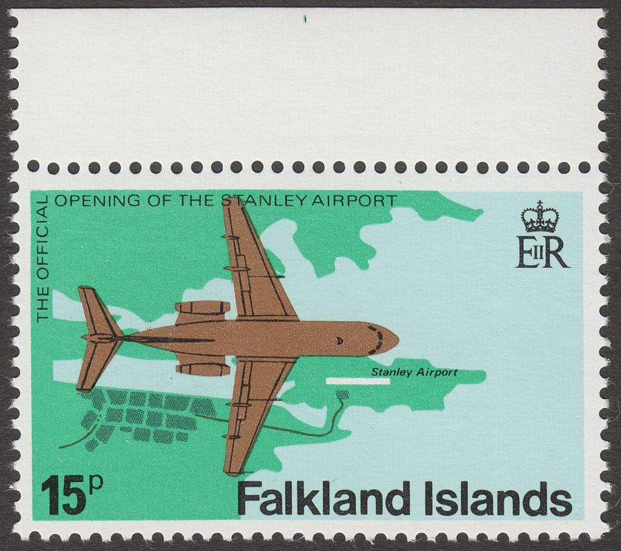 Falkland Islands 1979 QEII Stanley Airport 15p watermark Inverted SG362w