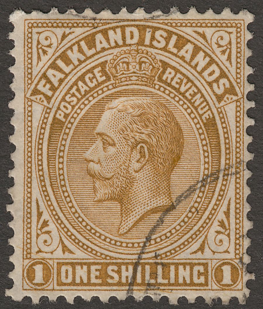 Falkland Islands 1921 KGV 1sh Deep Ochre Used SG79