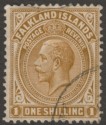 Click for more photos and details Falkland Islands 1921 KGV 1sh Deep Ochre Used SG79