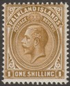 Click for more photos and details Falkland Islands 1912 KGV 1sh Light Bistre-Brown Mint SG65