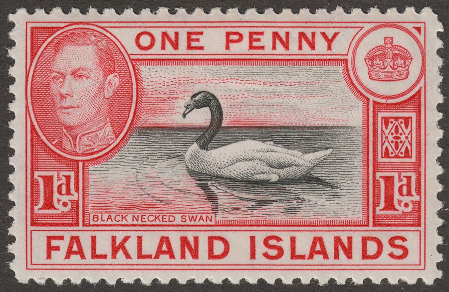 Falkland Islands 1938 KGVI 1d Black and Carmine Mint SG147