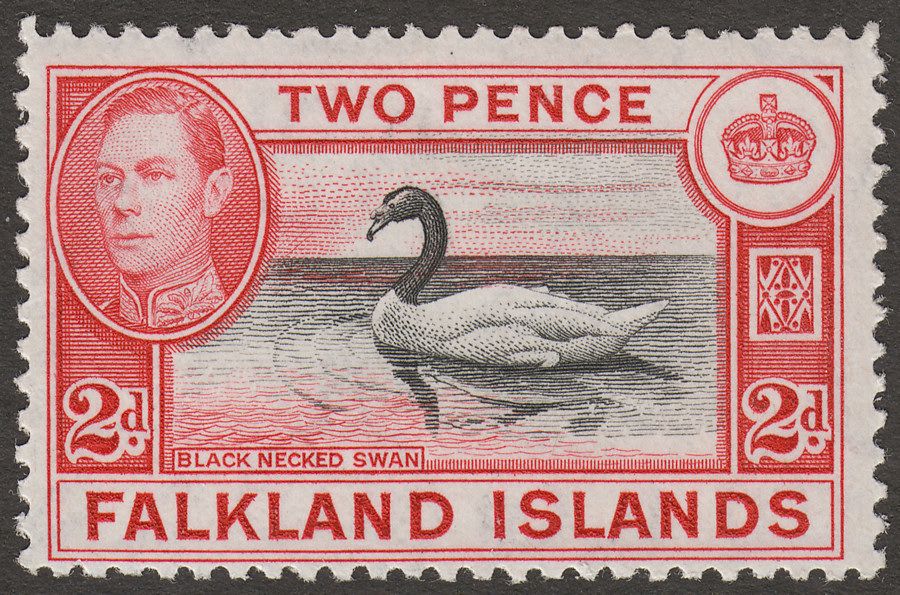 Falkland Islands 1941 KGVI 2d Black and Carmine-Red Mint SG150