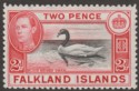 Falkland Islands 1941 KGVI 2d Black and Carmine-Red Mint SG150