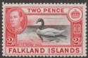 Click for more photos and details Falkland Islands 1941 KGVI 2d Black and Carmine-Red Mint SG150