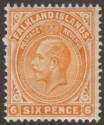 Click for more photos and details Falkland Islands 1912 KGV 6d Yellow-Orange Mint SG64