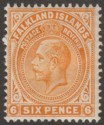 Falkland Islands 1912 KGV 6d Yellow-Orange Mint SG64