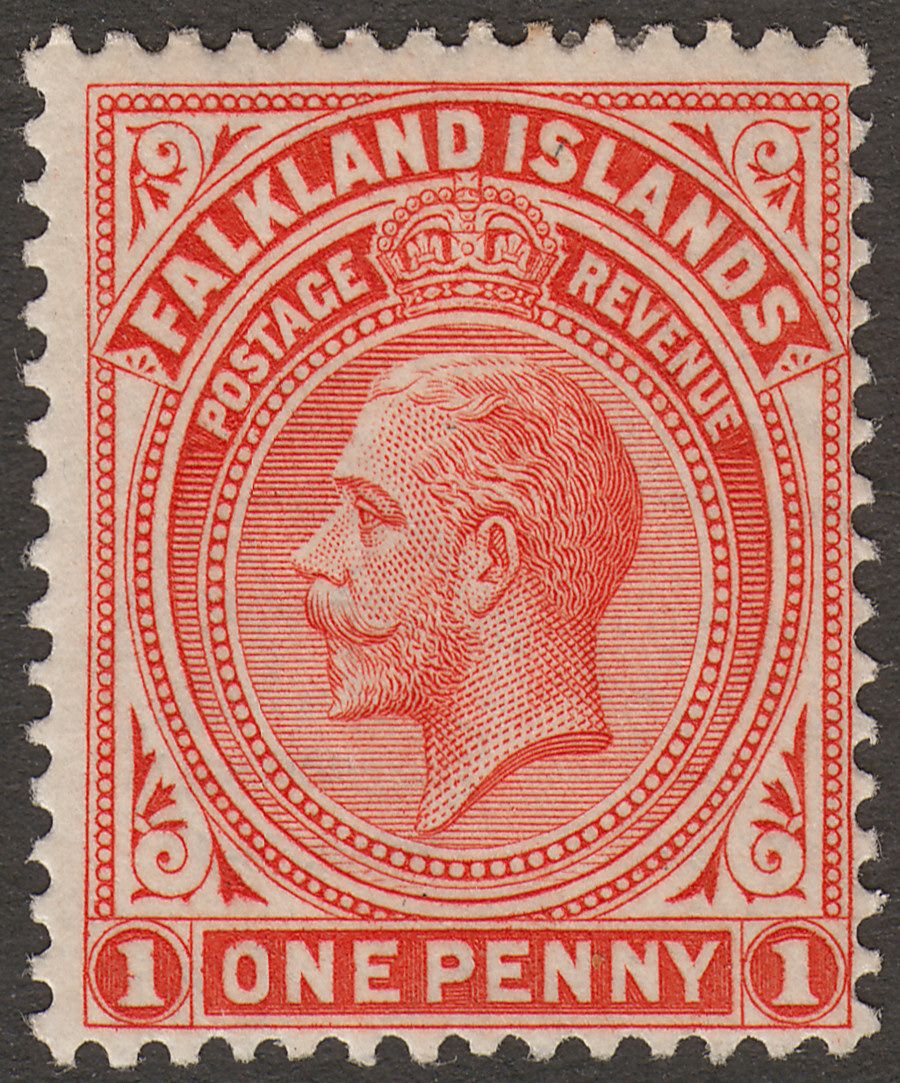 Falkland Islands 1927 KGV 1d Orange-Vermilion Mint SG74b
