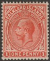 Click for more photos and details Falkland Islands 1924 KGV 1d Dull Vermilion Mint SG74