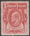 Click for more photos and details Falkland Islands 1904 KEVII 5sh Red Mint SG50