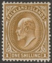 Click for more photos and details Falkland Islands 1904 KEVII 1sh Brown Mint SG48