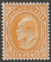 Click for more photos and details Falkland Islands 1904 KEVII 6d Orange Mint SG47
