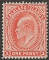 Click for more photos and details Falkland Islands 1904 KEVII 1d Vermilion Thin Paper Mint SG44