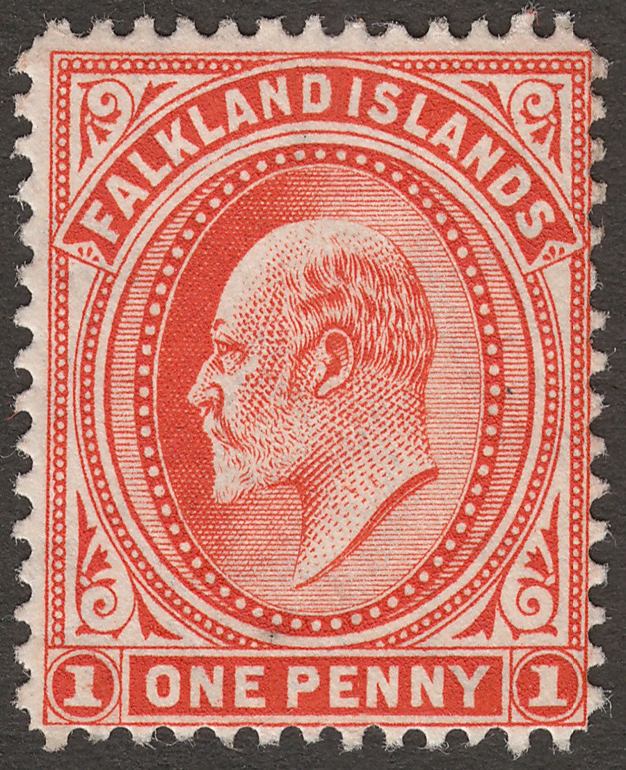 Falkland Islands 1911 KEVII 1d Orange-Vermilion Thin Paper Mint SG44e