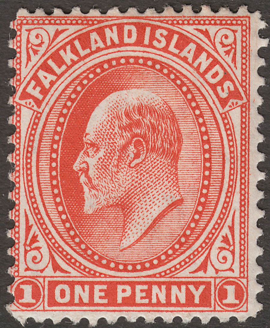 Falkland Islands 1908 KEVII 1d Bright Vermilion Thick Paper Mint SG44c