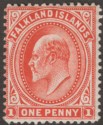 Click for more photos and details Falkland Islands 1908 KEVII 1d Bright Vermilion Thick Paper Mint SG44c
