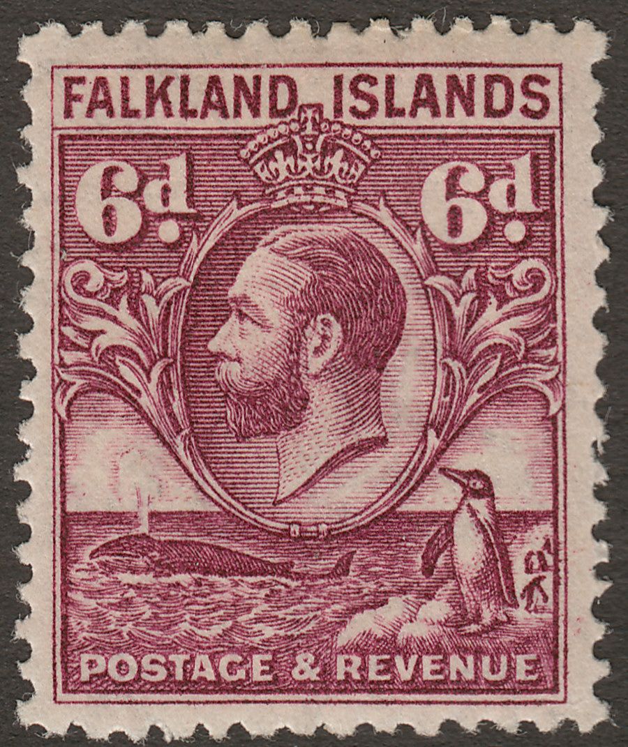 Falkland Islands 1929 KGV Whale and Penguins 6d Purple Mint SG121