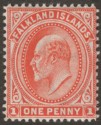 Click for more photos and details Falkland Islands 1904 KEVII 1d Vermilion Thin Paper Mint SG44