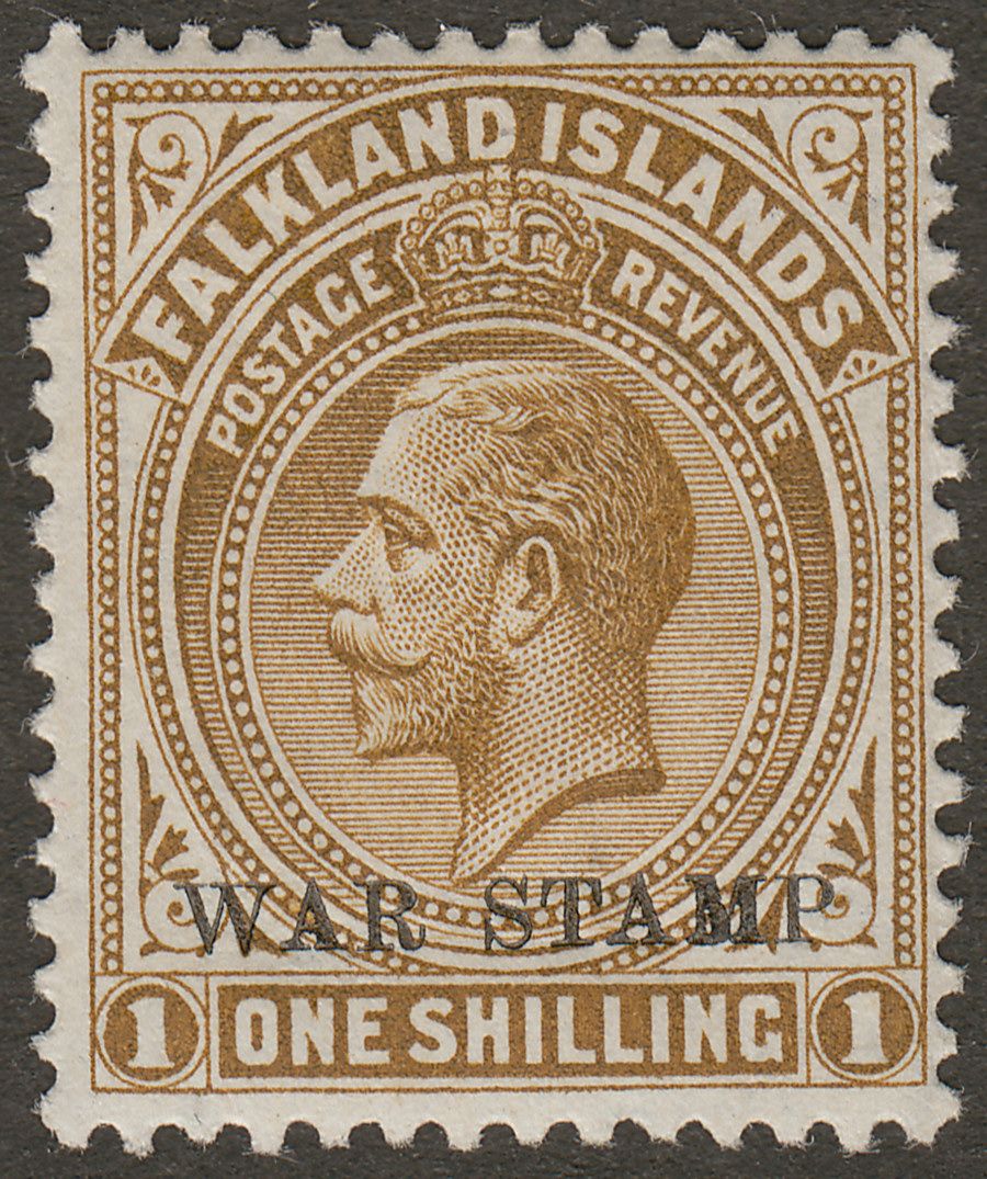 Falkland Islands 1920 KGV War Tax 1sh Deep Brown Mint SG72b