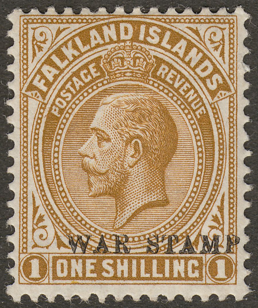 Falkland Islands 1918 KGV War Tax 1sh Light BistreBrown Mint SG72