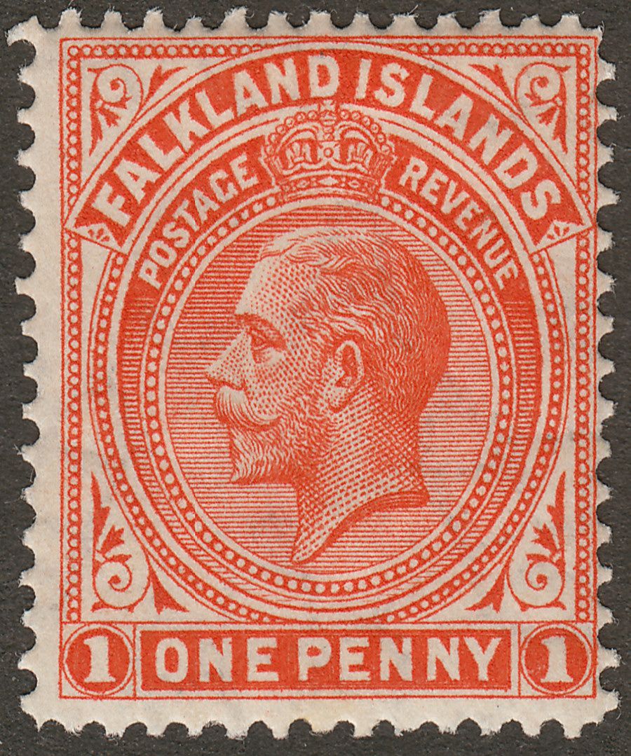 Falkland Islands 1914 KGV 1d Bright Orange-Vermilion Mint SG61a