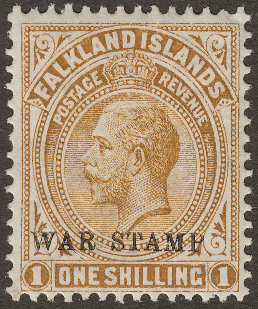 Falkland Islands 1919 KGV War Tax 1sh Pale Bistre-Brown Mint SG72a