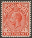 Click for more photos and details Falkland Islands 1914 KGV 1d Bright Orange-Vermilion Mint SG61a