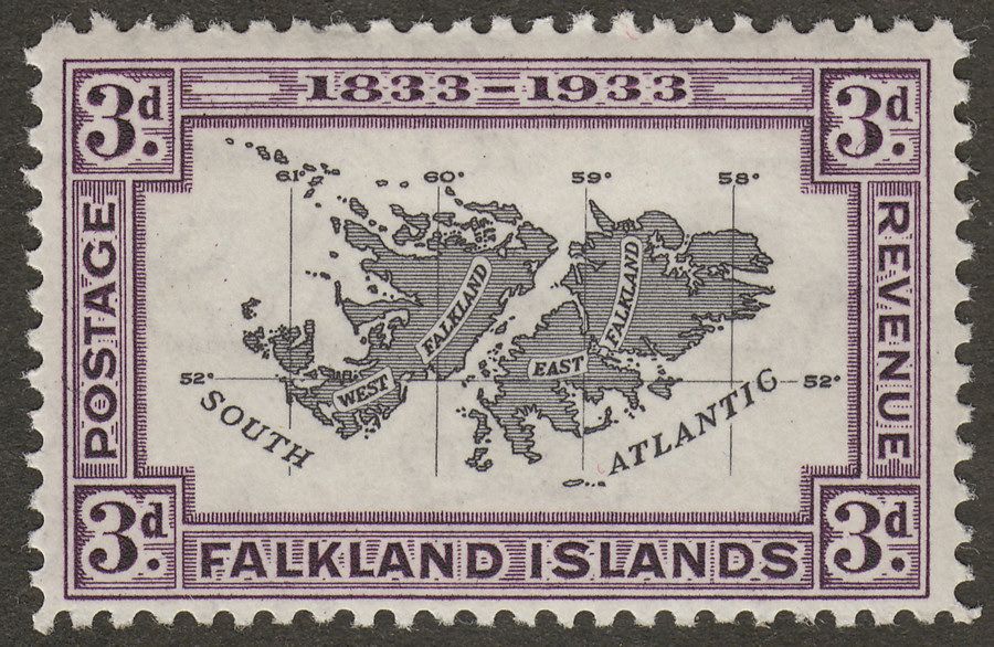 Falkland Islands 1933 KGV Centenary 3d Map Mint SG131