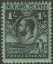 Click for more photos and details Falkland Islands 1929 KGV Whale and Penguins 1sh Black on Emerald Mint SG122