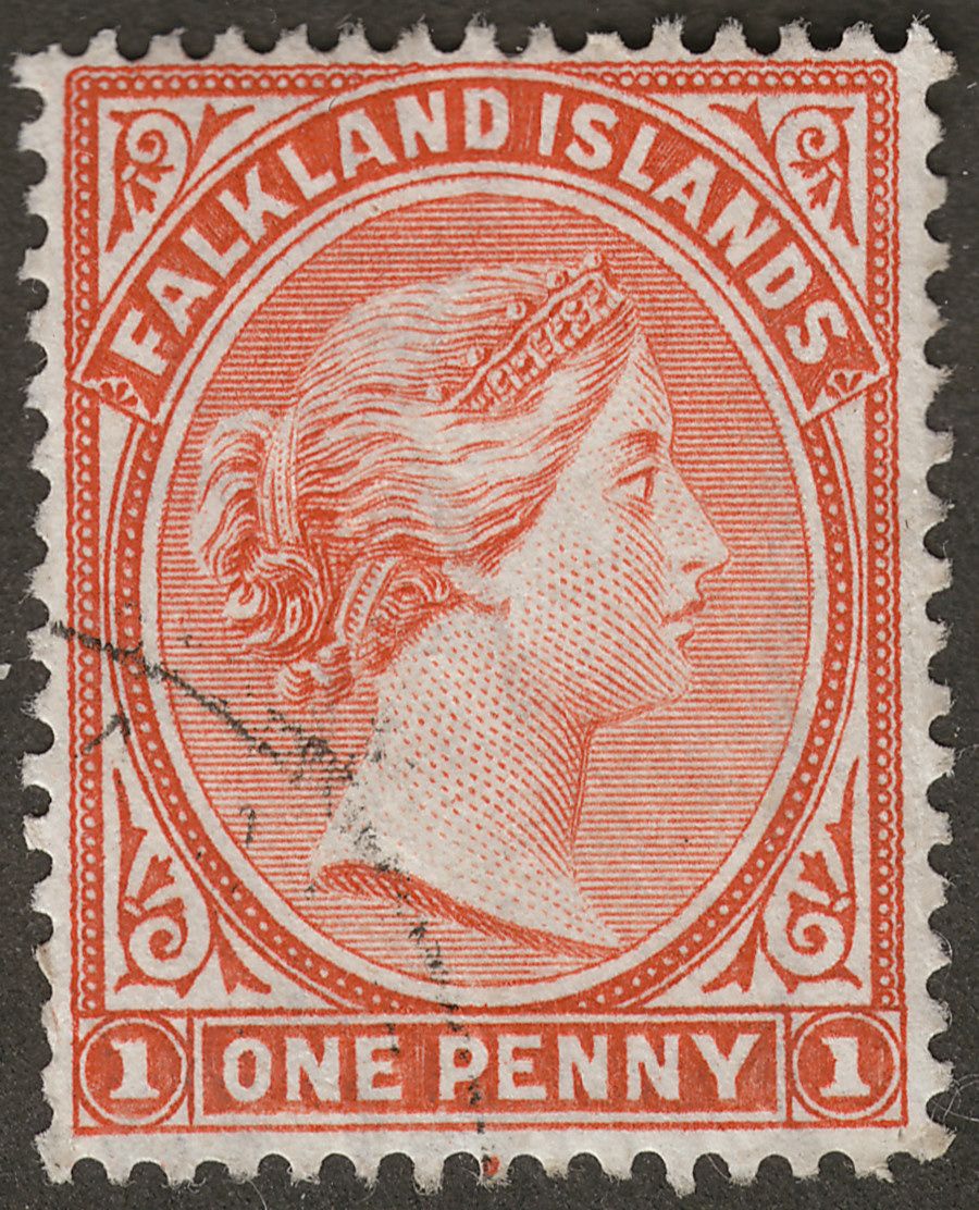 Falkland Islands 1902 QV 1d Orange-Red Used SG24