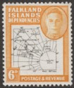 Falkland Islands Dependencies 1948 KGVI Thin Map 6d Dot in T Mint SG G14a