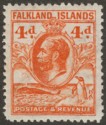 Click for more photos and details Falkland Islands 1932 KGV Whale and Penguins 4d Orange perf 14 Mint SG120