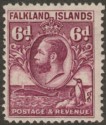 Click for more photos and details Falkland Islands 1929 KGV Whale and Penguins 6d Purple Mint SG121