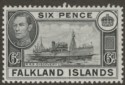 Click for more photos and details Falkland Islands 1949 KGVI 6d Black Mint SG156