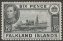 Click for more photos and details Falkland Islands 1949 KGVI 6d Black Mint SG156