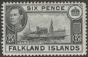 Click for more photos and details Falkland Islands 1949 KGVI 6d Black Mint SG156
