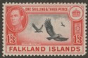 Falkland Islands 1946 KGVI Turkey Vultures 1sh3d Black + Carmine-Red Mint SG159