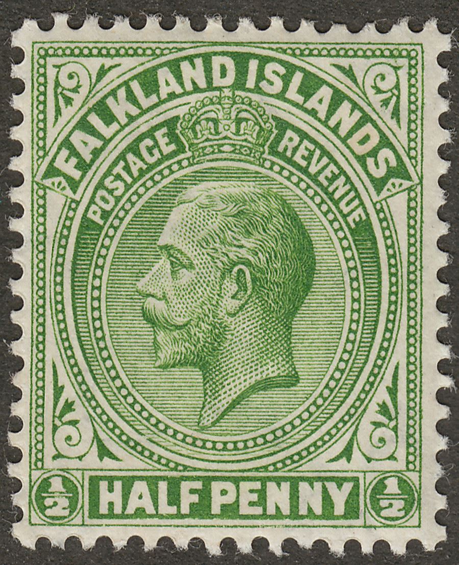 Falkland Islands 1912 KGV ½d Yellow-Green Mint SG60