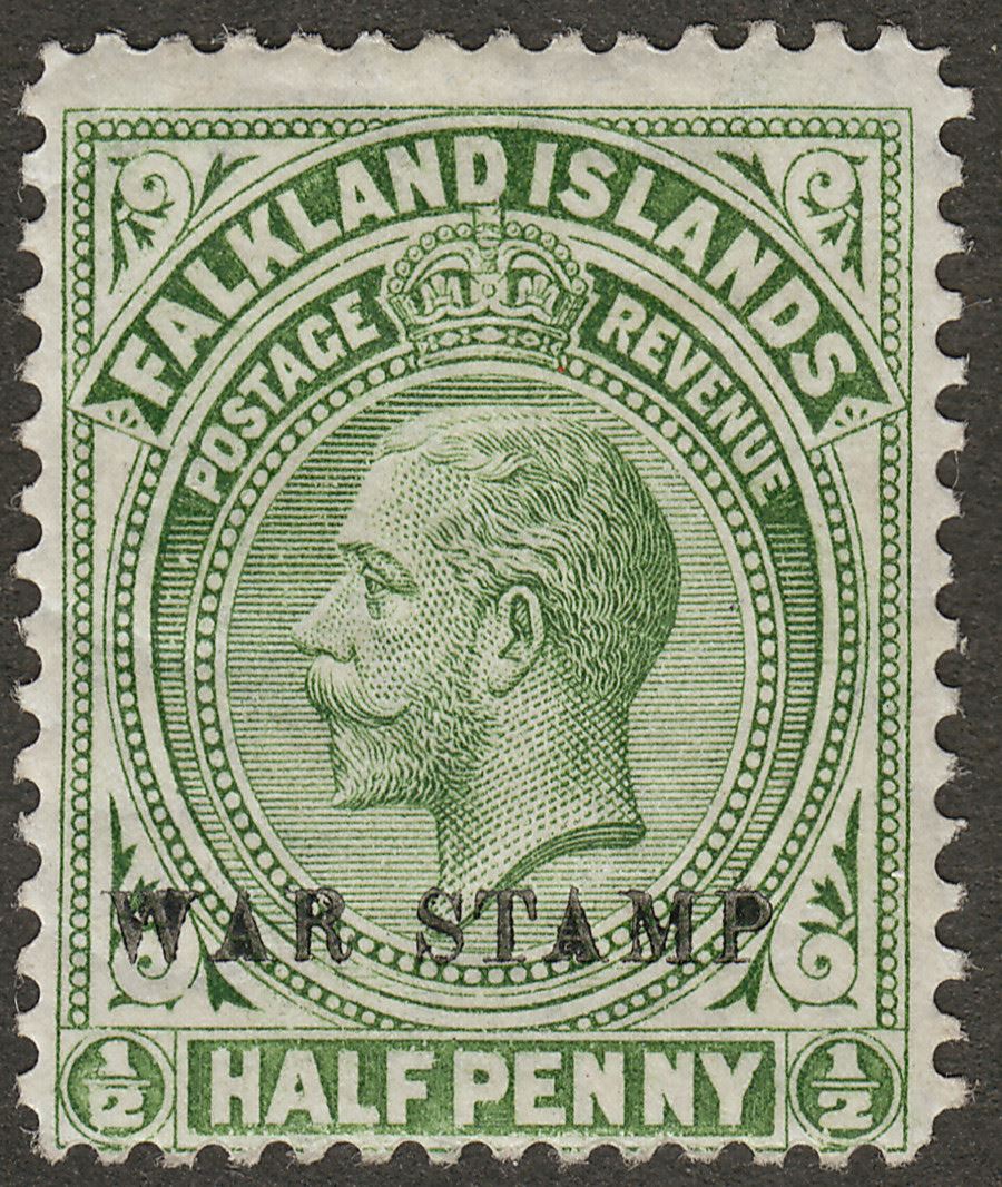 Falkland Islands 1918 KGV War Tax ½d Deep Olive Mint SG70