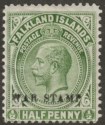 Click for more photos and details Falkland Islands 1918 KGV War Tax ½d Deep Olive Mint SG70