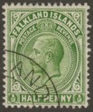Click for more photos and details Falkland Islands 1912 KGV ½d Yellow-Green Used SG60