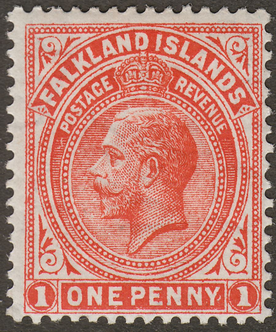 Falkland Islands 1919 KGV 1d Orange-Vermilion Mint SG61c