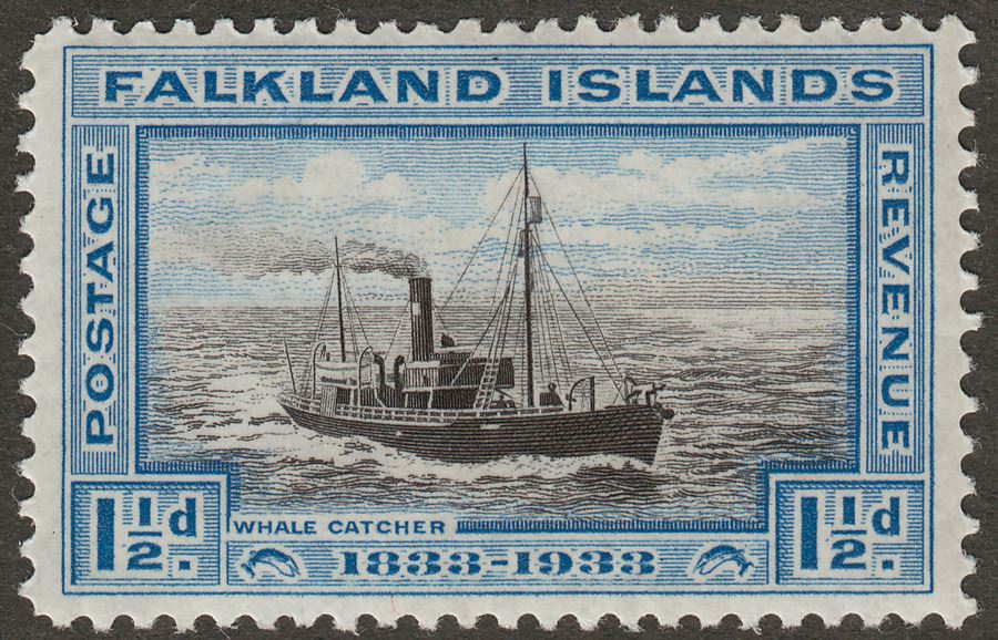 Falkland Islands 1933 KGV Centenary Whale-Catcher 1½d Mint SG129