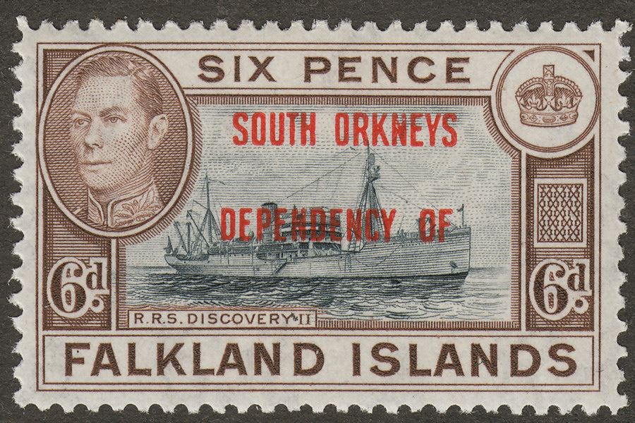 Falkland Islands Dependencies 1945 KGVI South Orkneys 6d Blue-Black Mint SG C6a