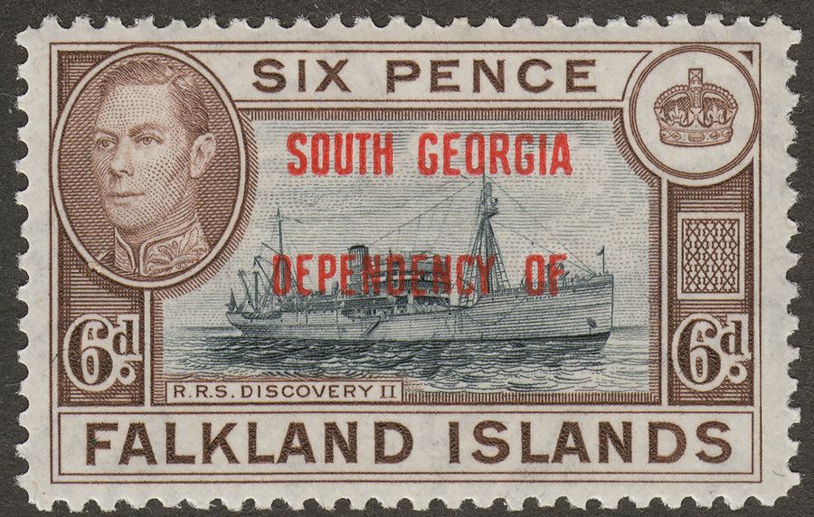 Falkland Islands Dependencies 1945 KGVI South Georgia 6d Blue-Black Mint SG B6a
