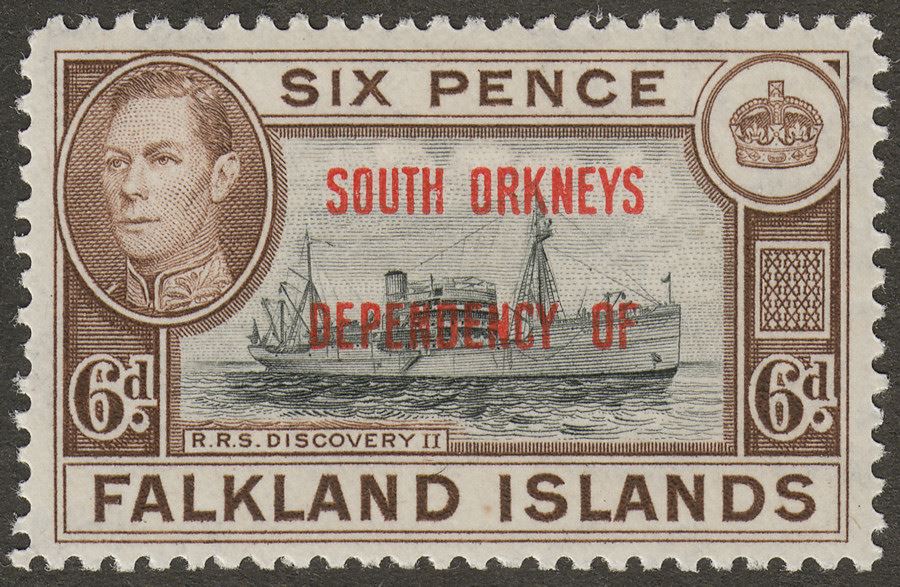 Falkland Islands Dependencies 1945 KGVI South Orkneys 6d Black + Brn Mint SG C6